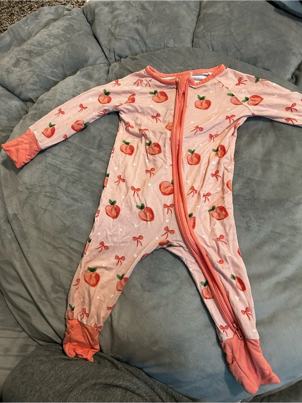 Unbranded Pink Peach-Print Footed One-Piece for Kids